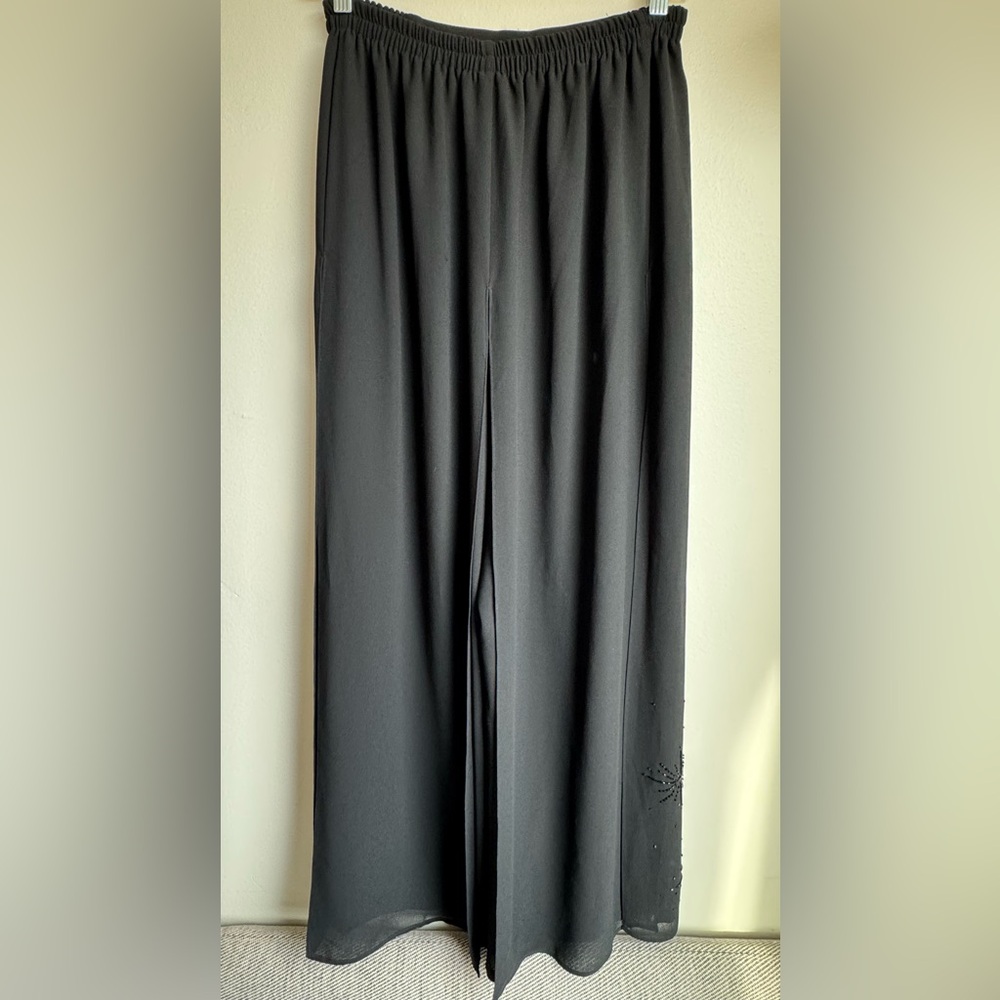 Vintage Adrianna Papell Black Star Embellished Wide leg Flapper Elegant Pants